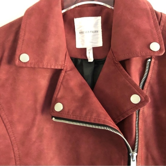 Avec Les Filles Faux Suede Moto Jacket XS Rust Red - Picture 9 of 16